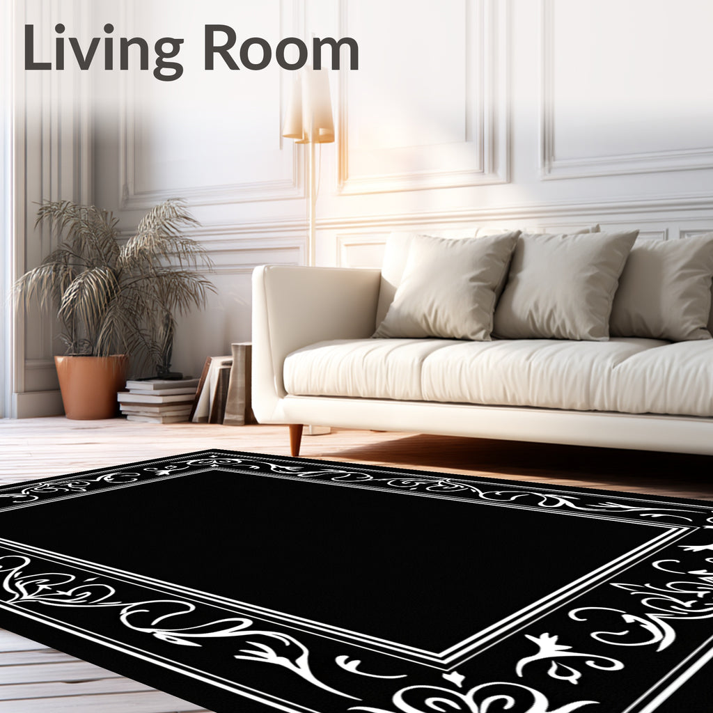 Classic White Flourish Border Design Rug