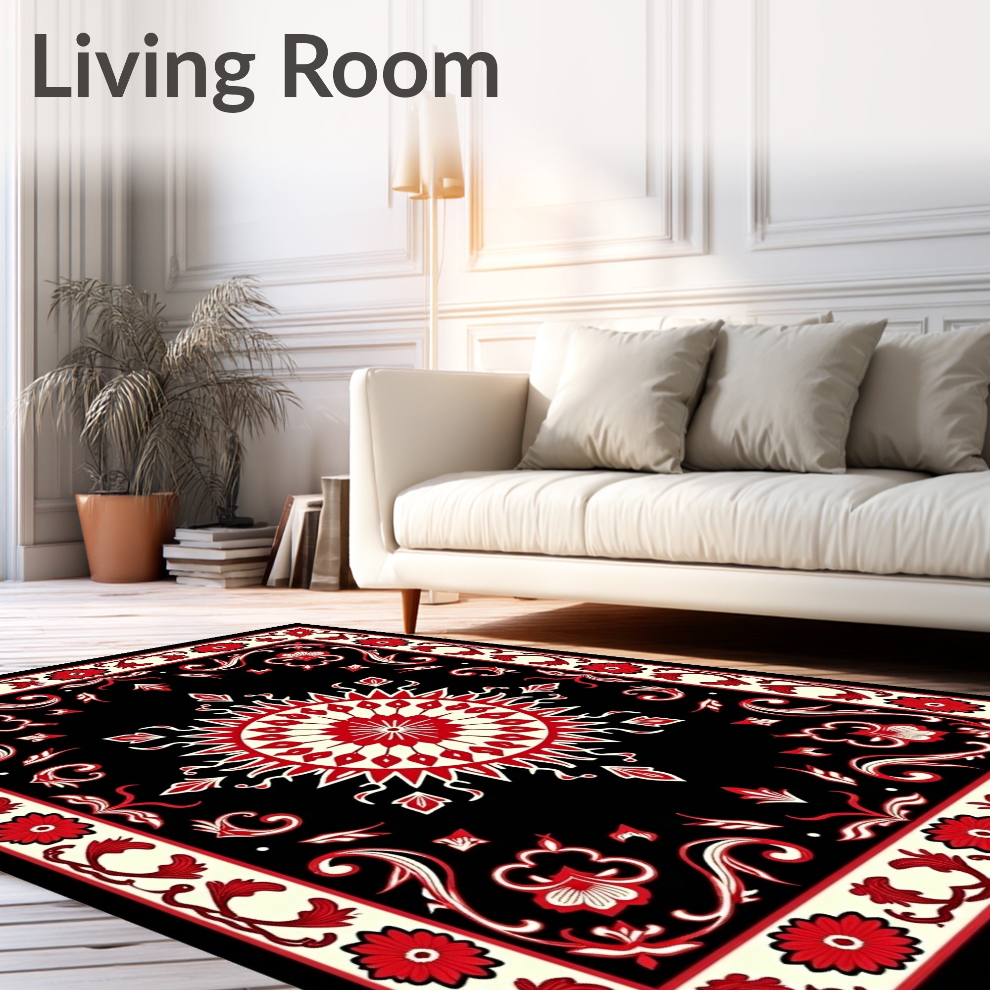 Bold Red Floral Medallion Design Rug