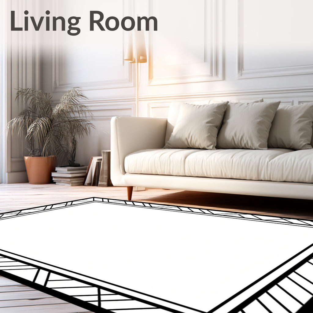 Art Deco Black White Geometric Border Rug