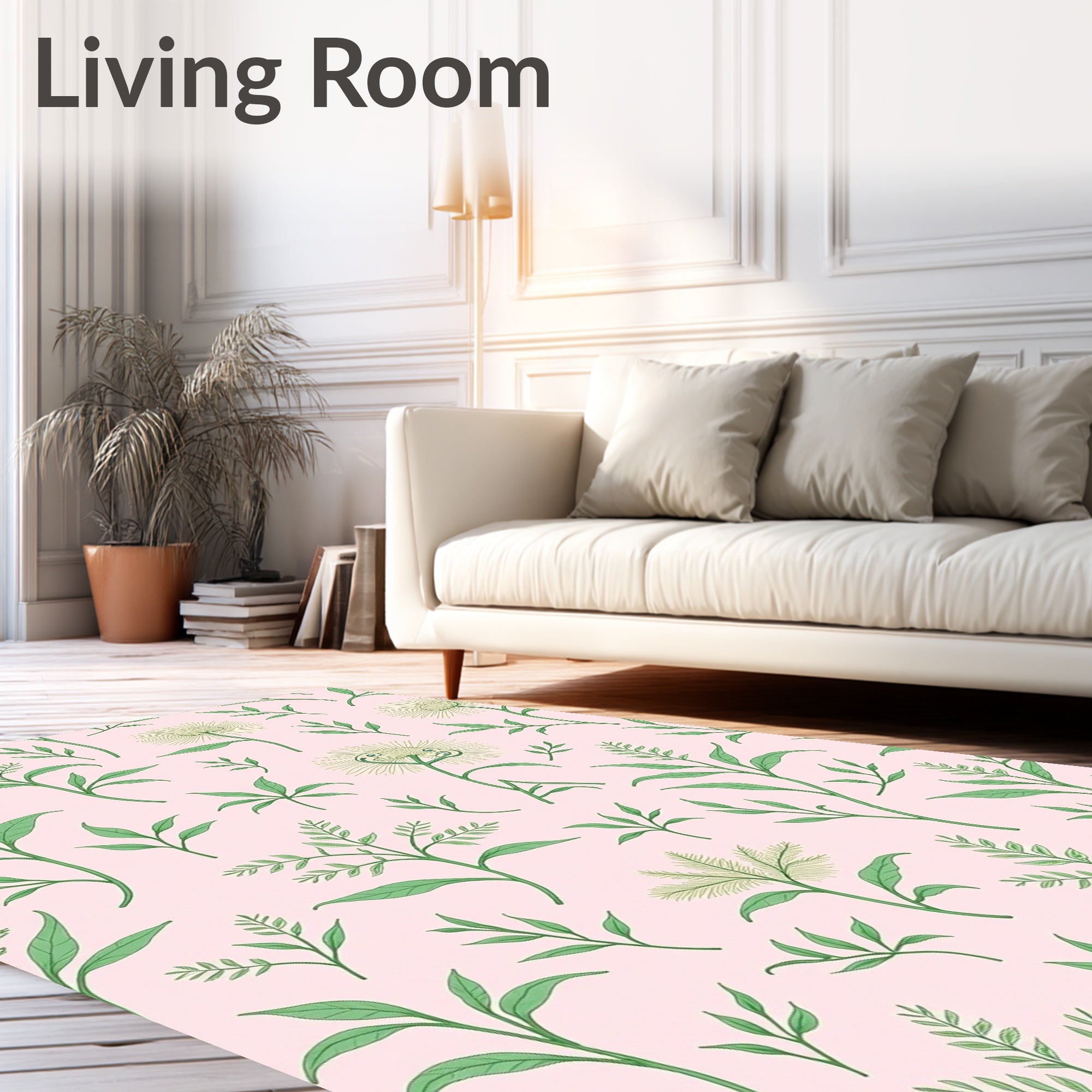 Pastel Pink Green Flora Botanical Rug