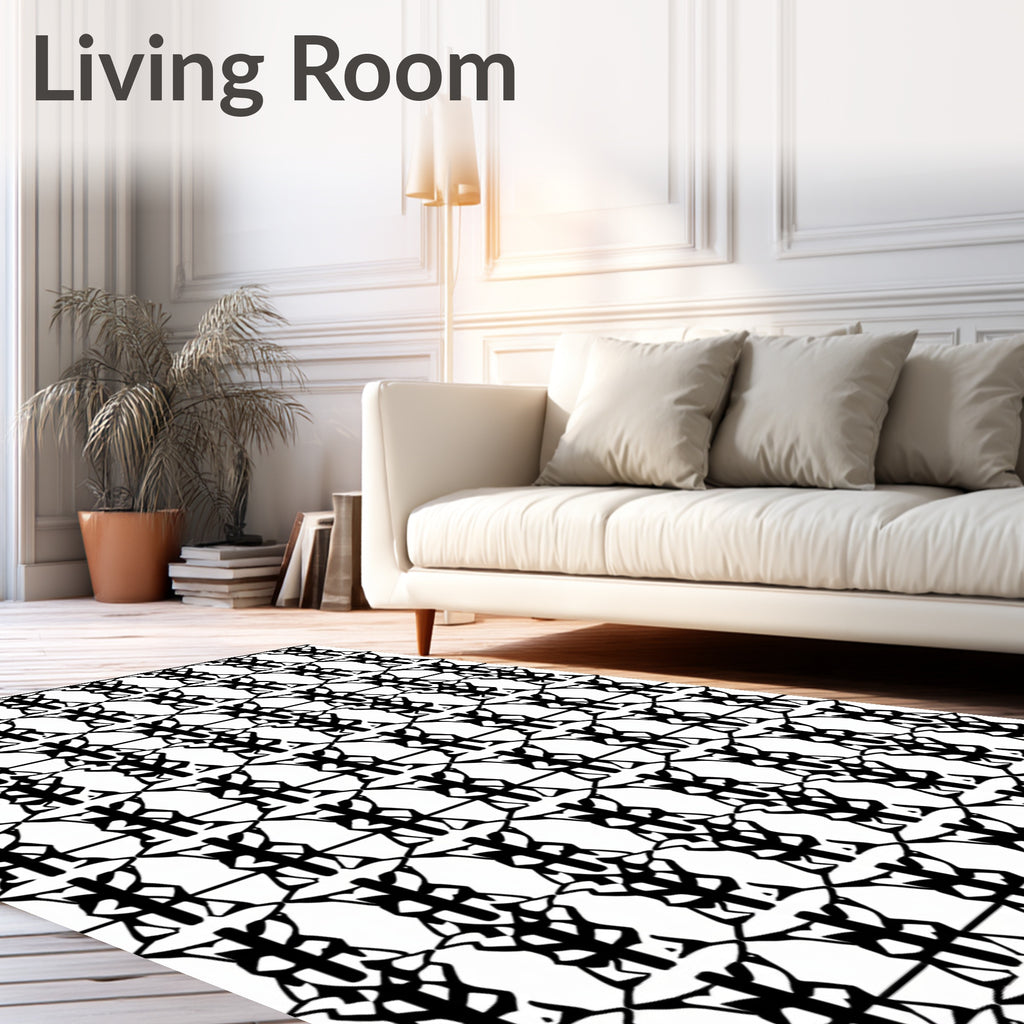 Black White Abstract Linear Pattern Rug