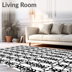 Black White Abstract Linear Pattern Rug
