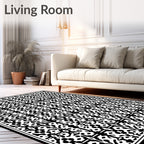Intricate Geometric Patterned Black and White Rug