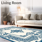 Classic Blue Cream Intricate Floral Rug