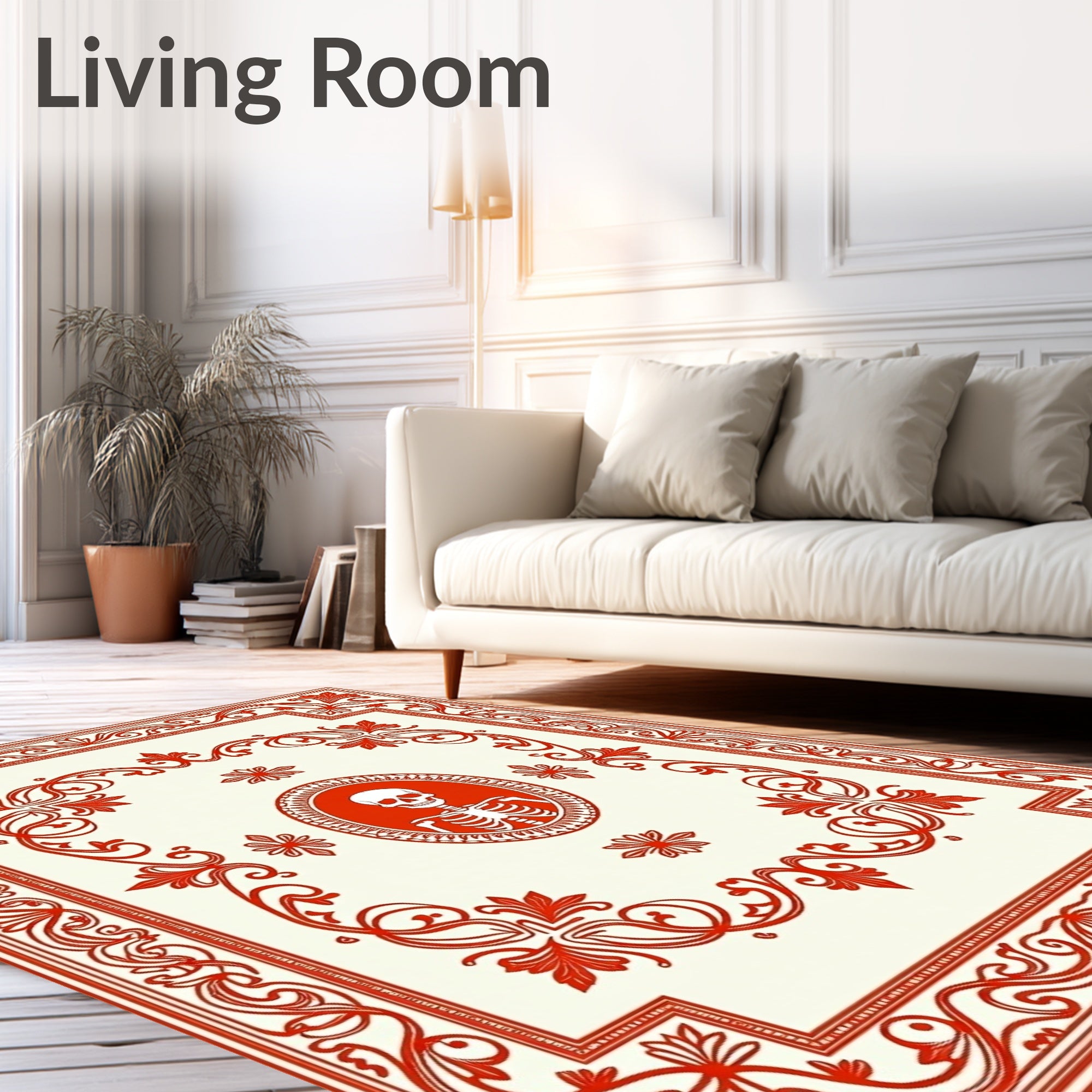 Red Skeleton Floral Pattern Rug