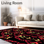 Black Red Ornate Floral Pattern Rug