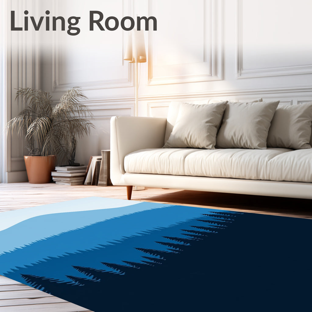 Layered Forest Silhouette Landscape Design Rug