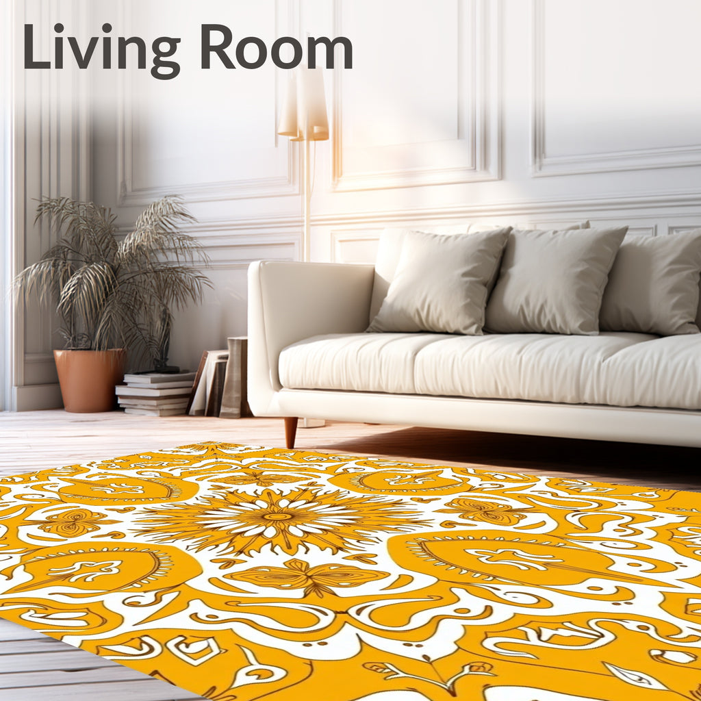 Ornate Yellow Floral Mandala Design Rug