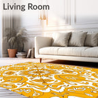 Ornate Yellow Floral Mandala Design Rug