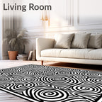Abstract Swirling Black White Pattern Rug