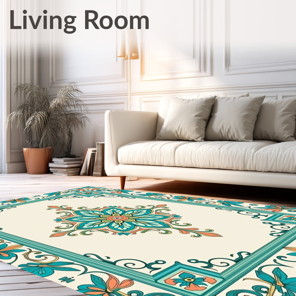Vibrant Floral Medallion Border Rug