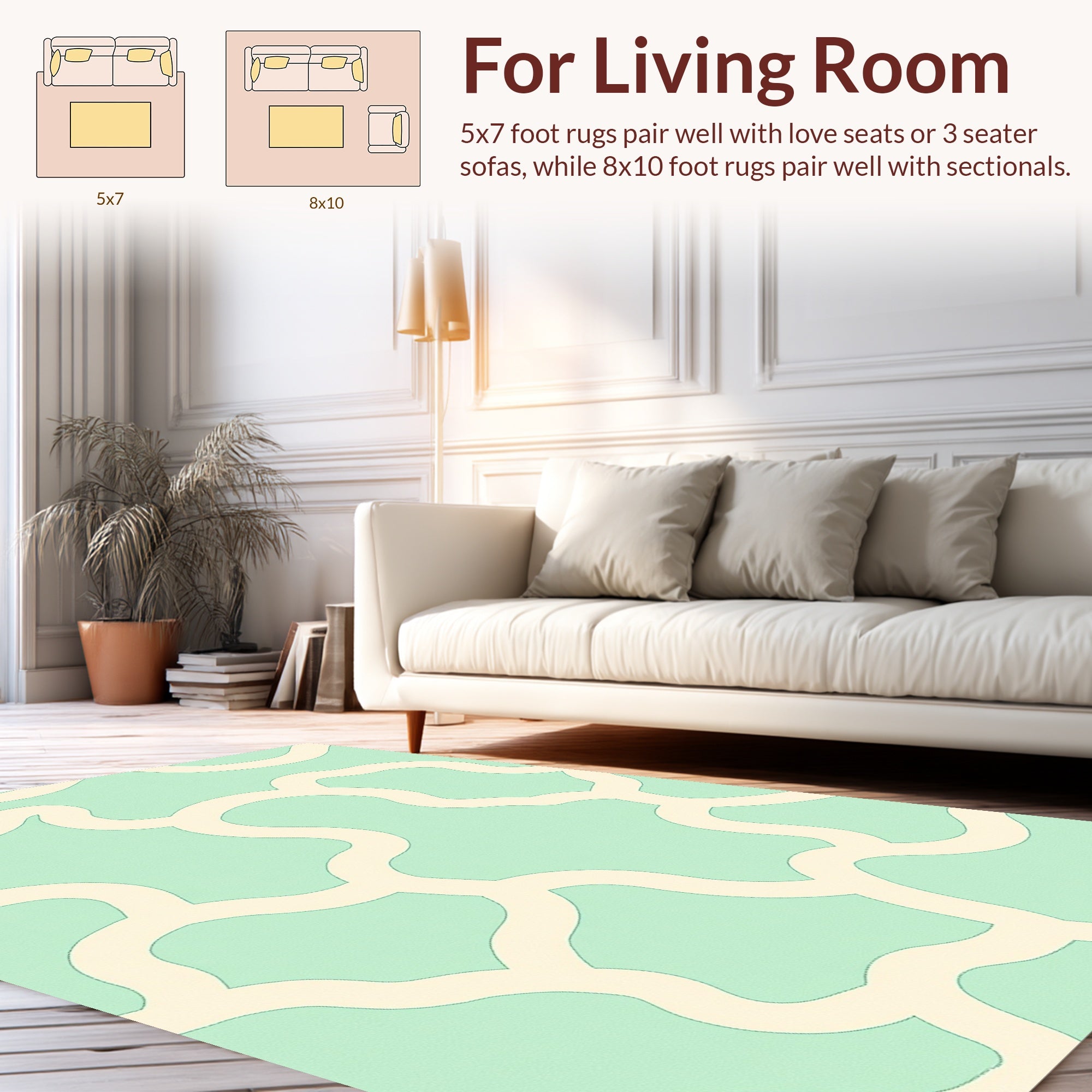 Soft Mint Ivory Organic Pattern Rug