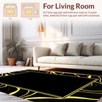 Abstract Black Gold Wavy Line Rug