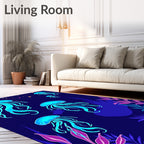 Vibrant Jellyfish and Dark Flora Pattern Rug