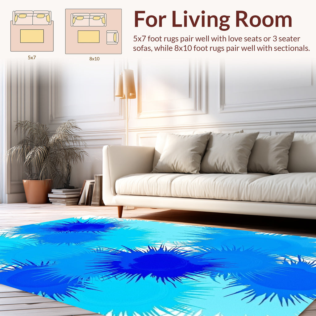 Dynamic Blue Spiky Sunburst Rug
