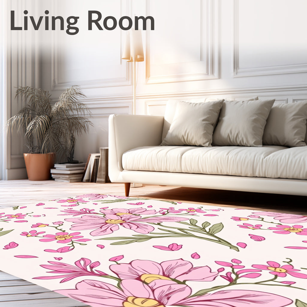Pink Blossom Pattern Floral Design Rug