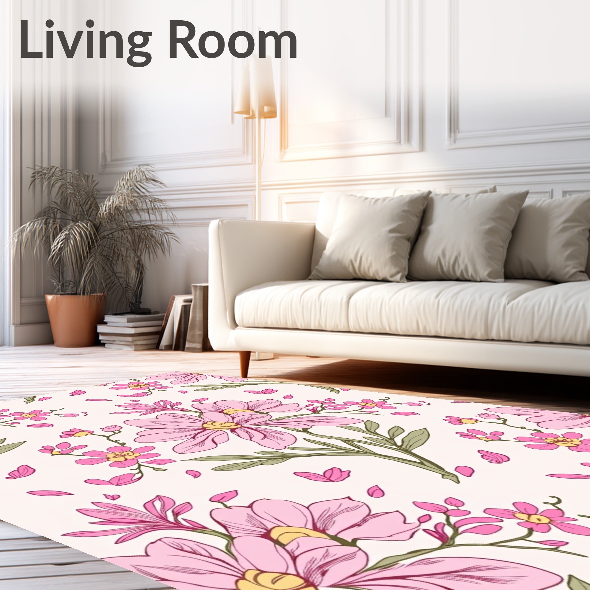 Pink Blossom Pattern Floral Design Rug