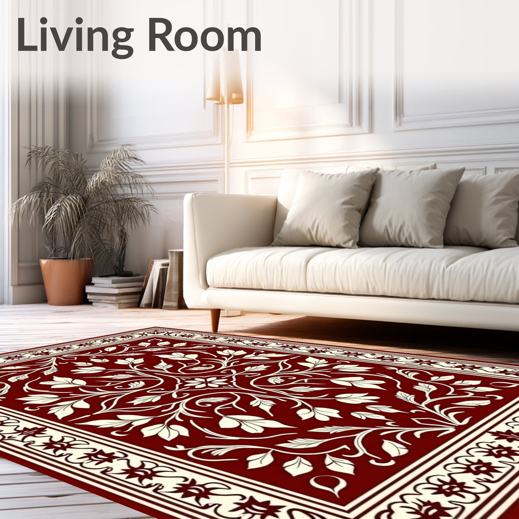Classic Red Floral Scroll Rug