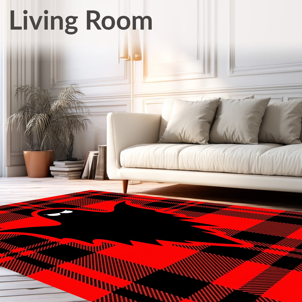 Spooky Ghost Red Plaid Textile Design Rug