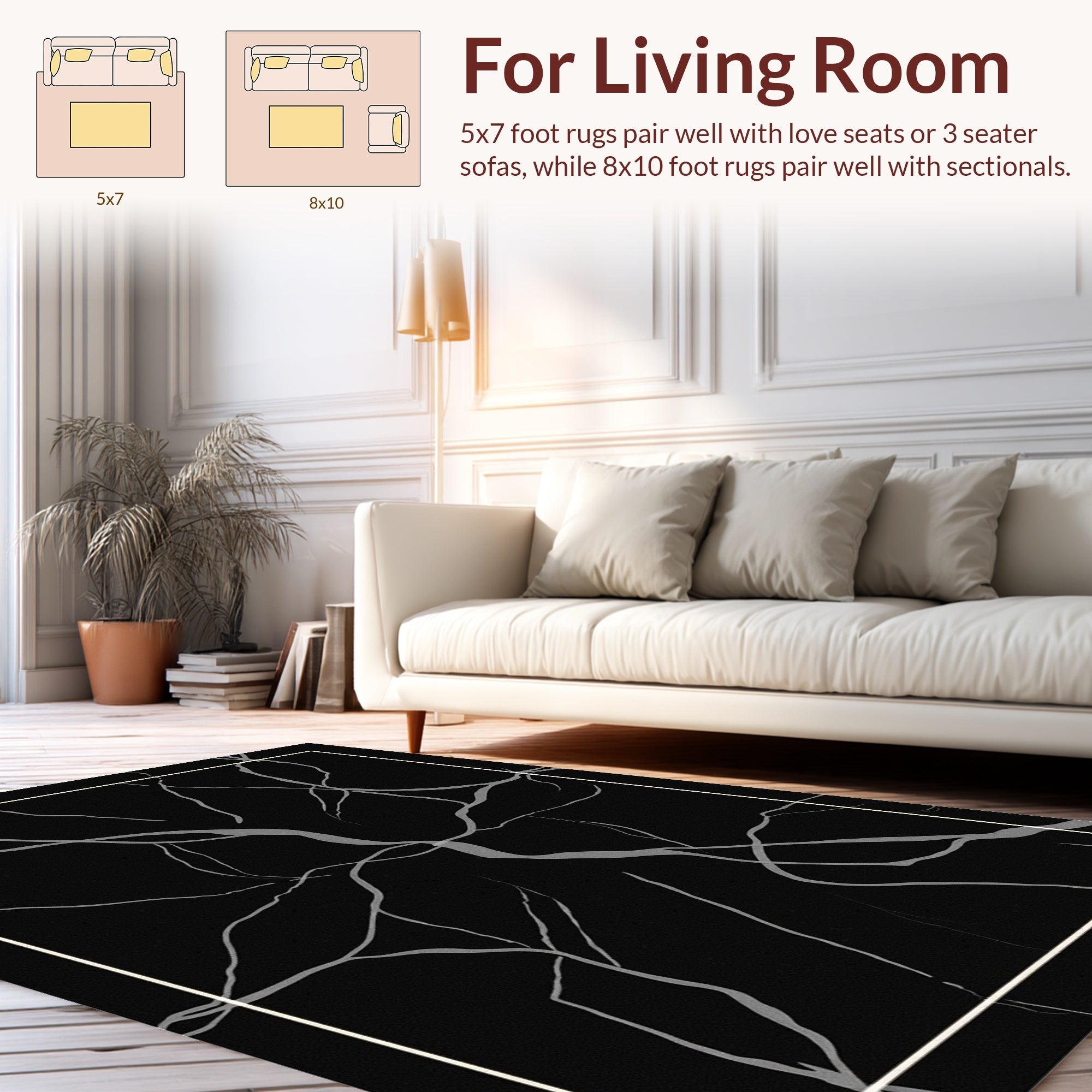 Black 4 Symmetrical Abstract Veins Rug