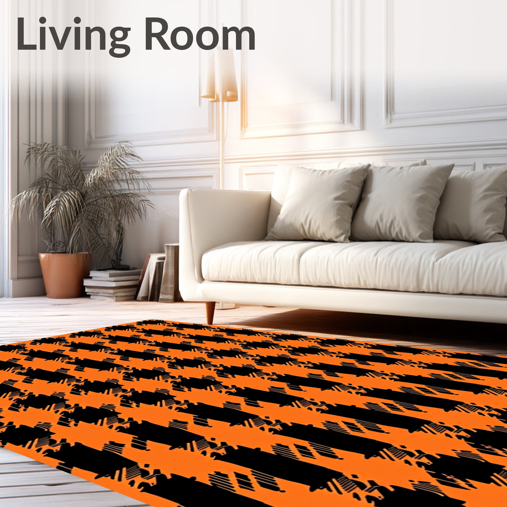 Bold Orange Black Houndstooth Pattern Rug
