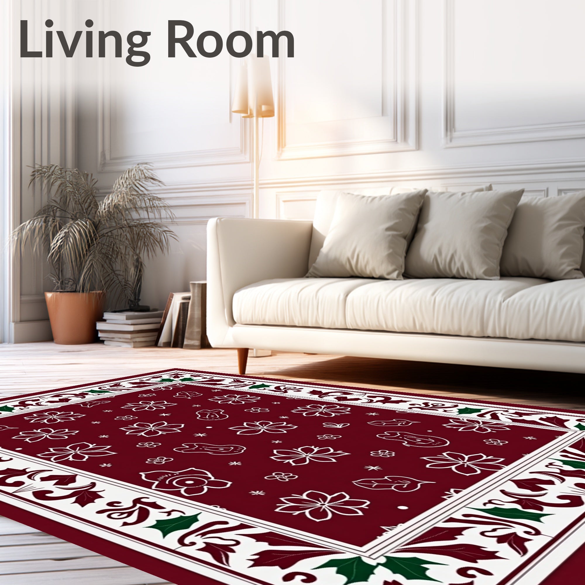 Whimsical Floral Patterned Border Design Rug