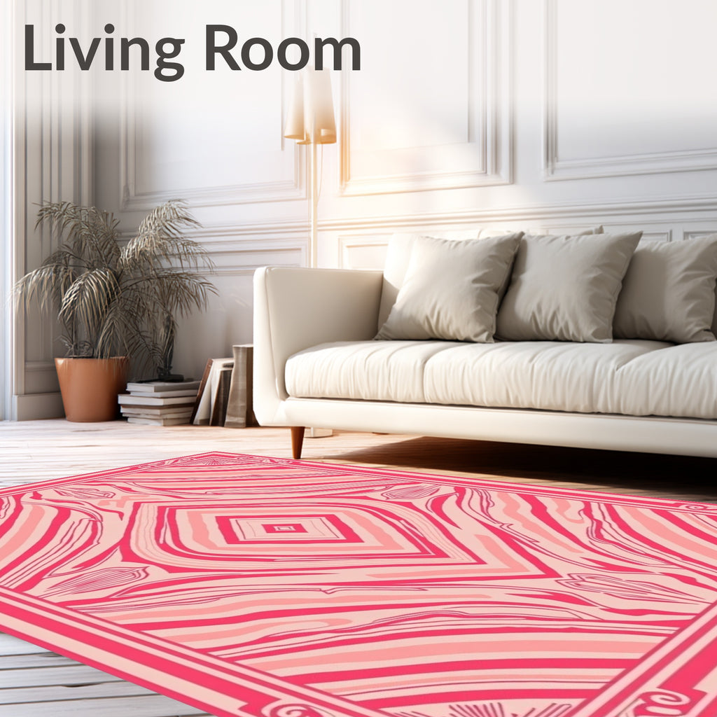 Pink Red Symmetrical Swirl Design Rug