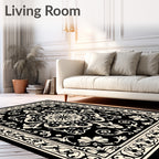 Intricate Black Floral Mandala Rug