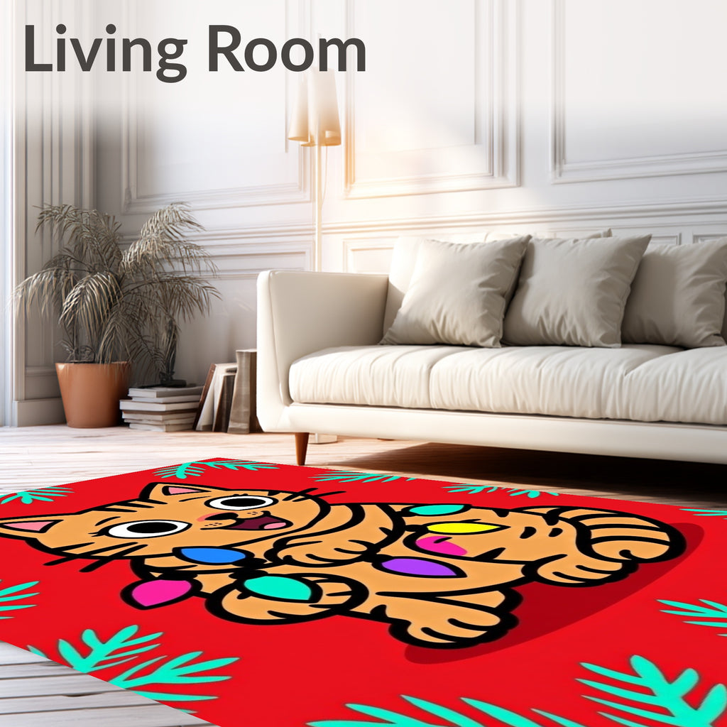 Cute Cat With Colorful Lights Design Rug