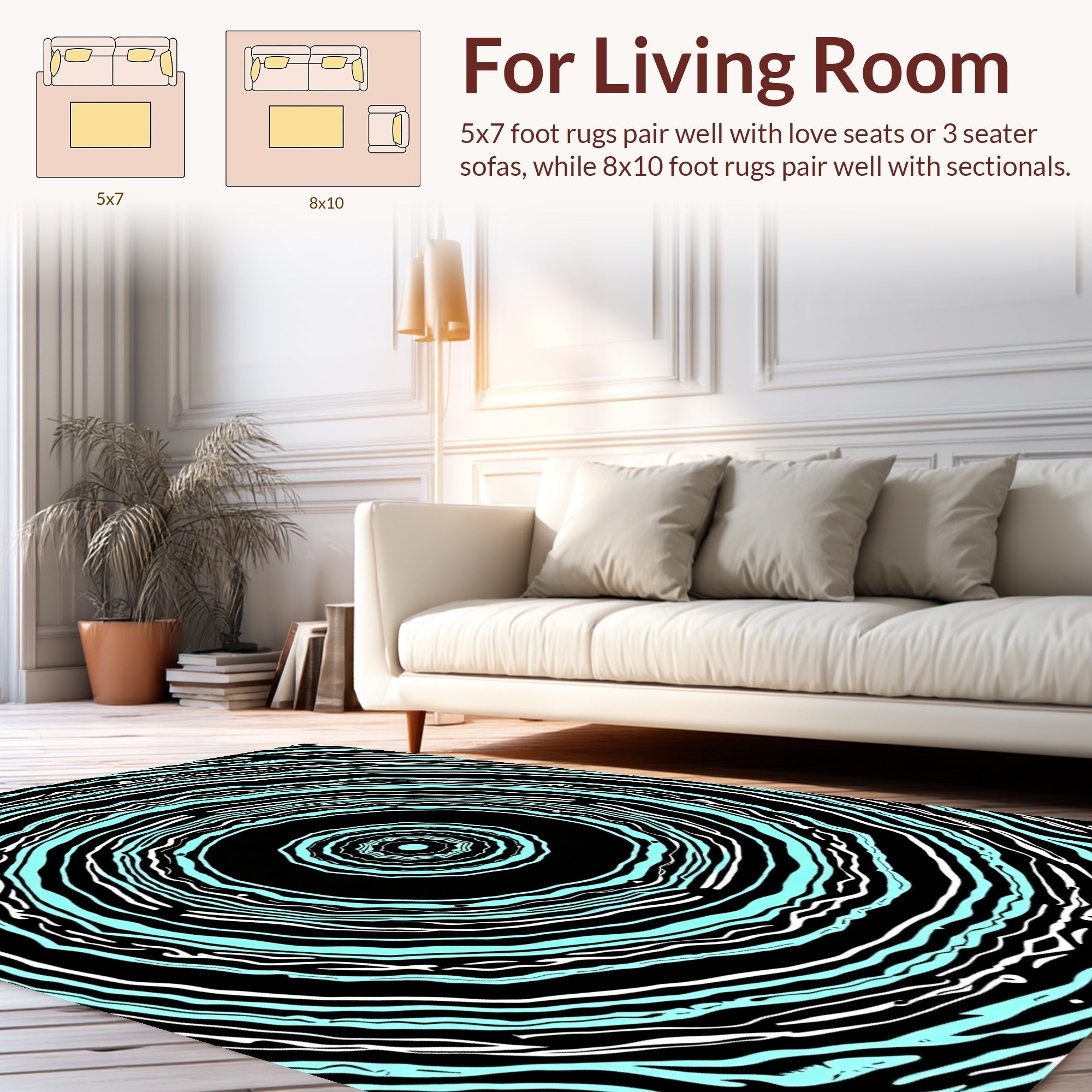 Abstract Cyan White Concentric Rings Rug