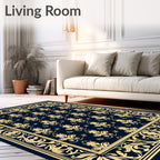 Ornate Golden Scrollwork Damask Design Rug