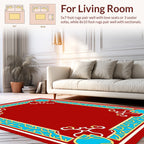 Red Geometric Border With Teal Accents Rug