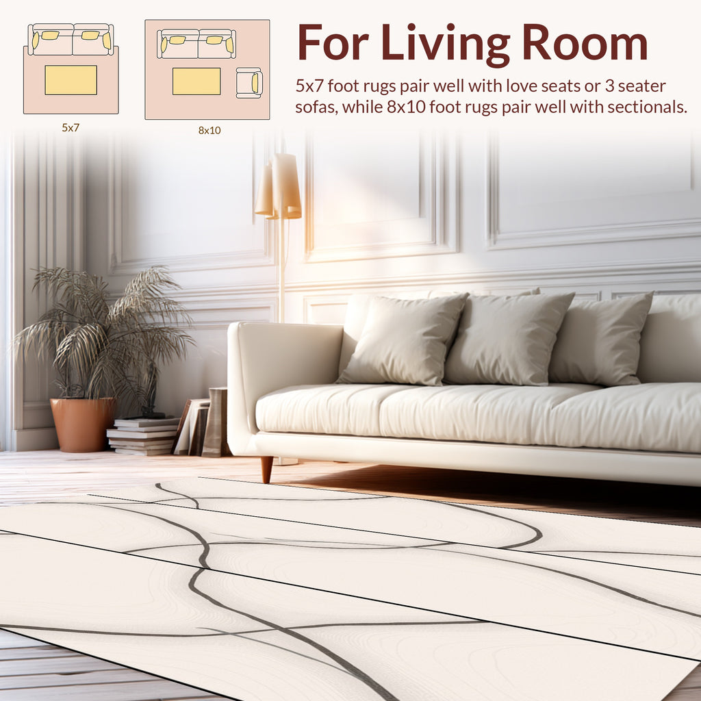 Cream Swirl Abstract Organic Art Rug
