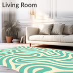 Aqua Cream Fluid Swirl Pattern Rug