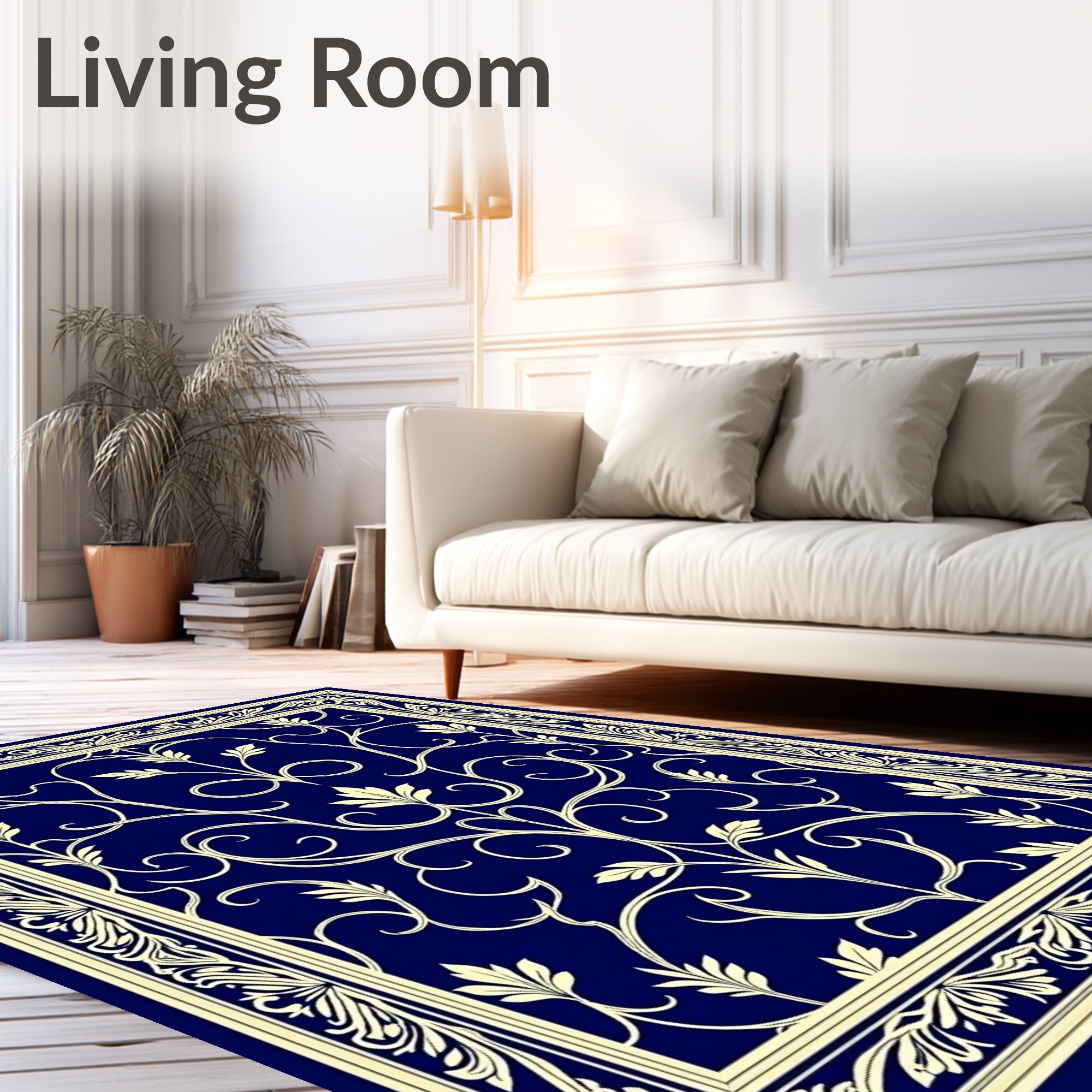 Ornate Blue Cream Floral Vine Rug