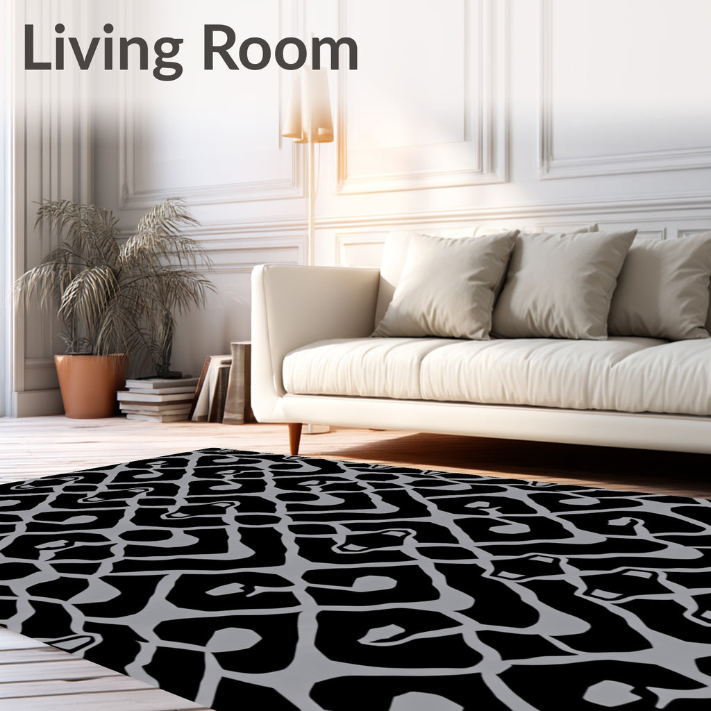 Abstract Black Gray Chainlink Pattern Rug