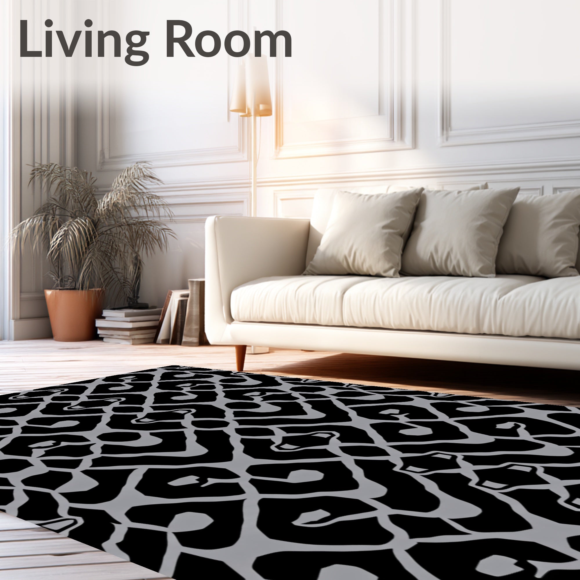 Abstract Black Gray Chainlink Pattern Rug