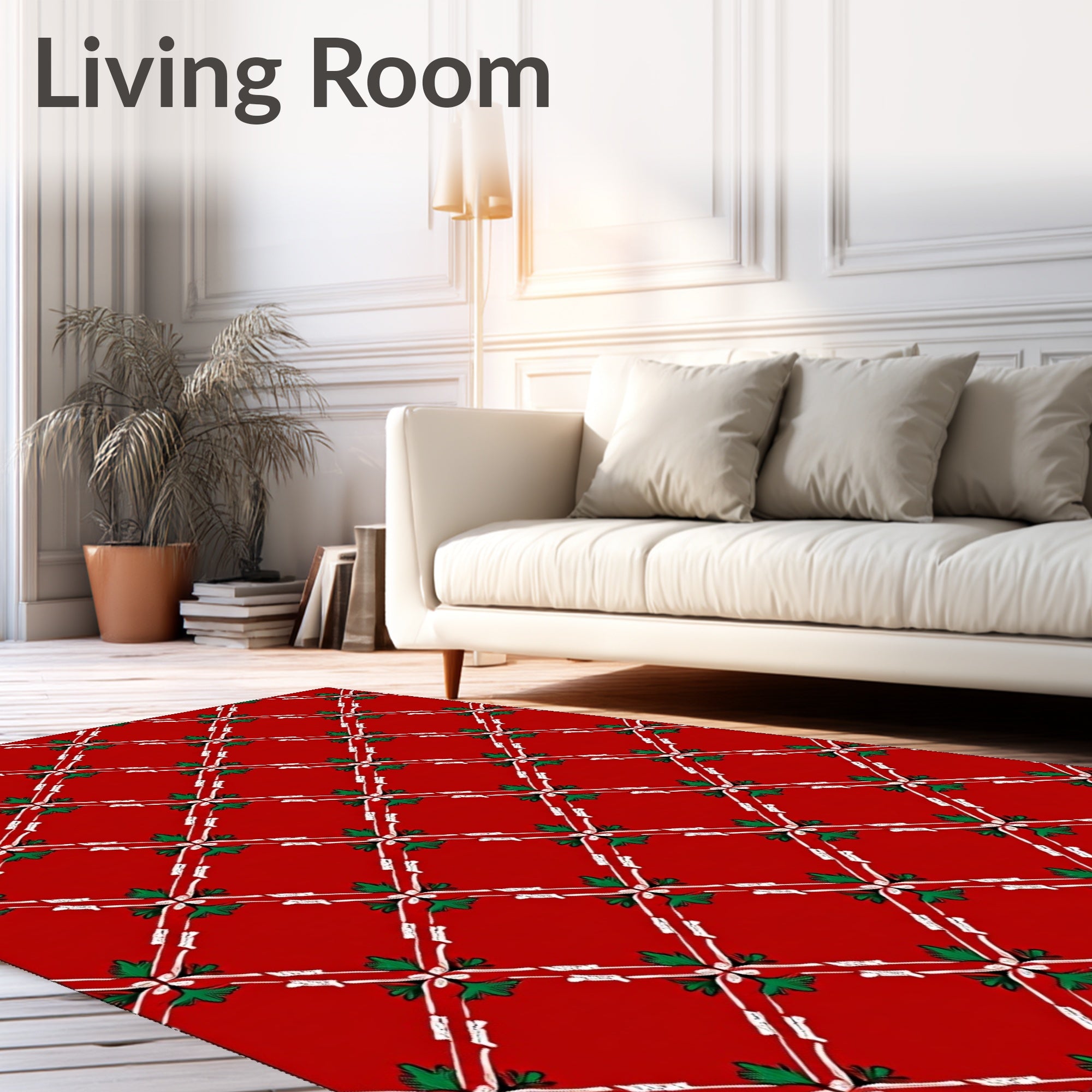 Red Diamond Lattice Floral Pattern Rug