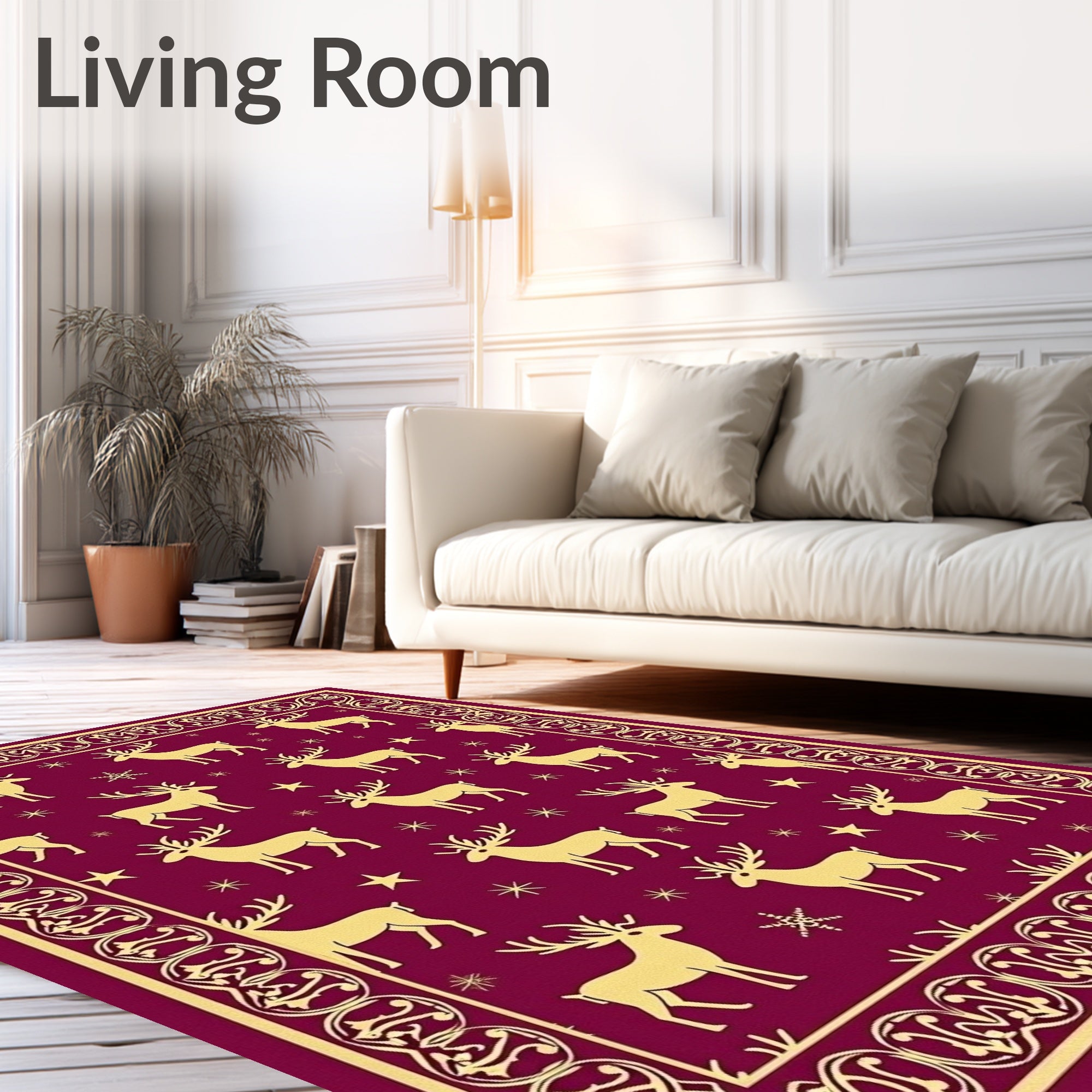 Regal Reindeer Star Border Design Rug