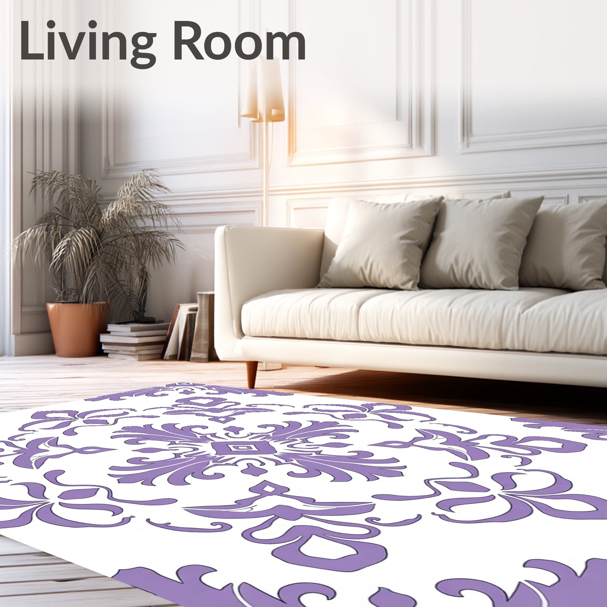 Ornate Purple Floral Damask Pattern Rug