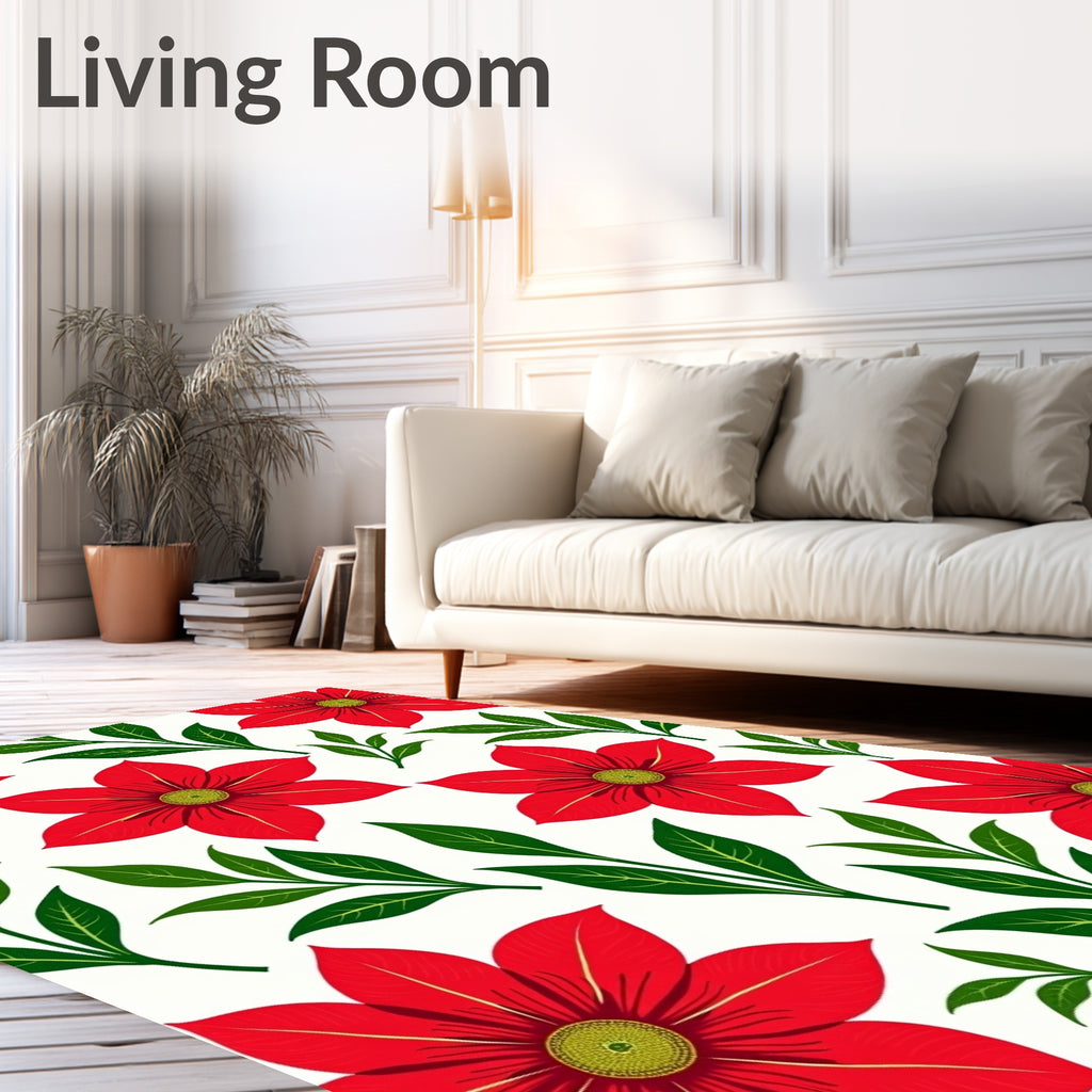 Red Floral Leaf Pattern Rug