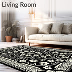 Ornate Floral Vine Black Cream Rug
