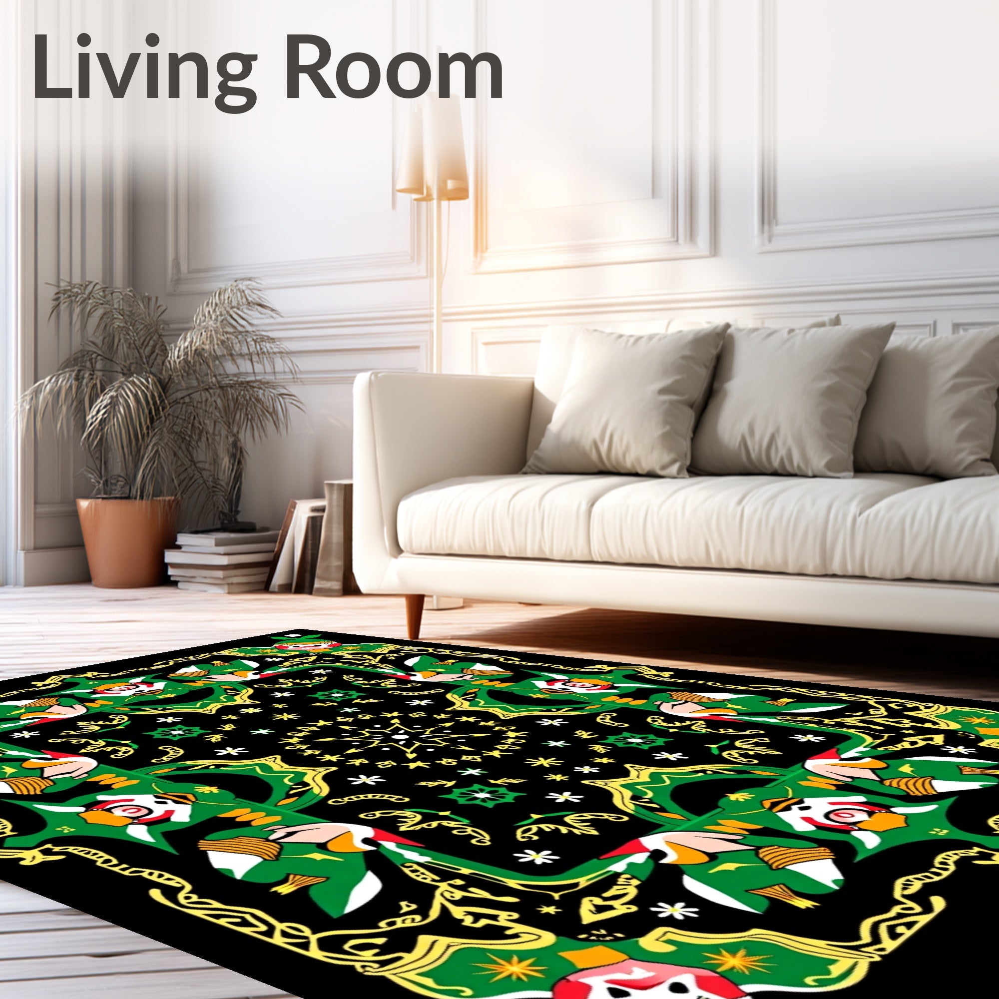 Green Floral With Yellow Accents Pattern Rug