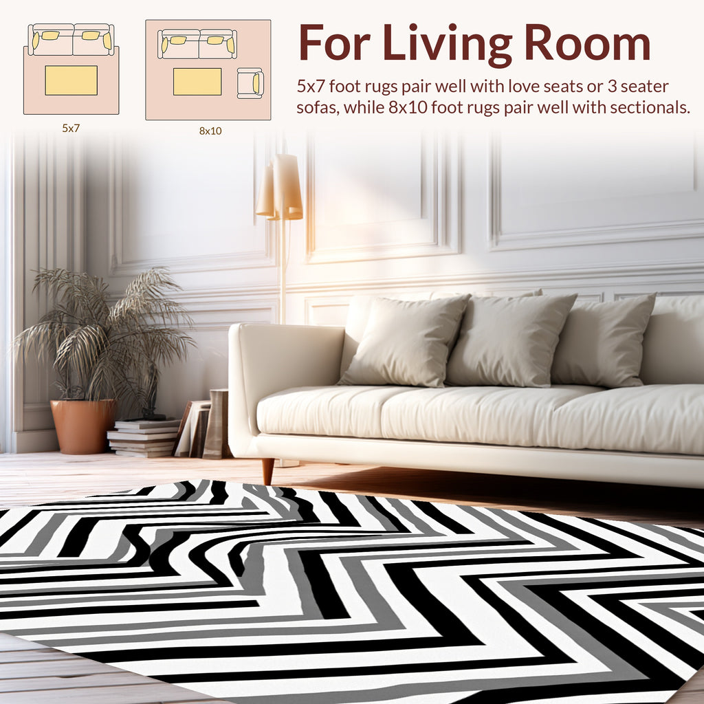 Monochrome Zigzag Wave Pattern Rug