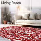 Red and White Floral Damask Design Rug