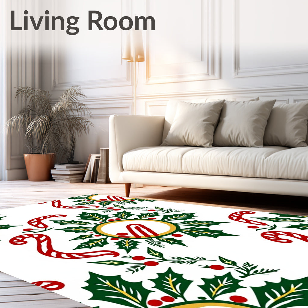 Festive Holly Candy Cane Circle Arrangement Rug