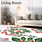 Festive Holly Candy Cane Circle Arrangement Rug