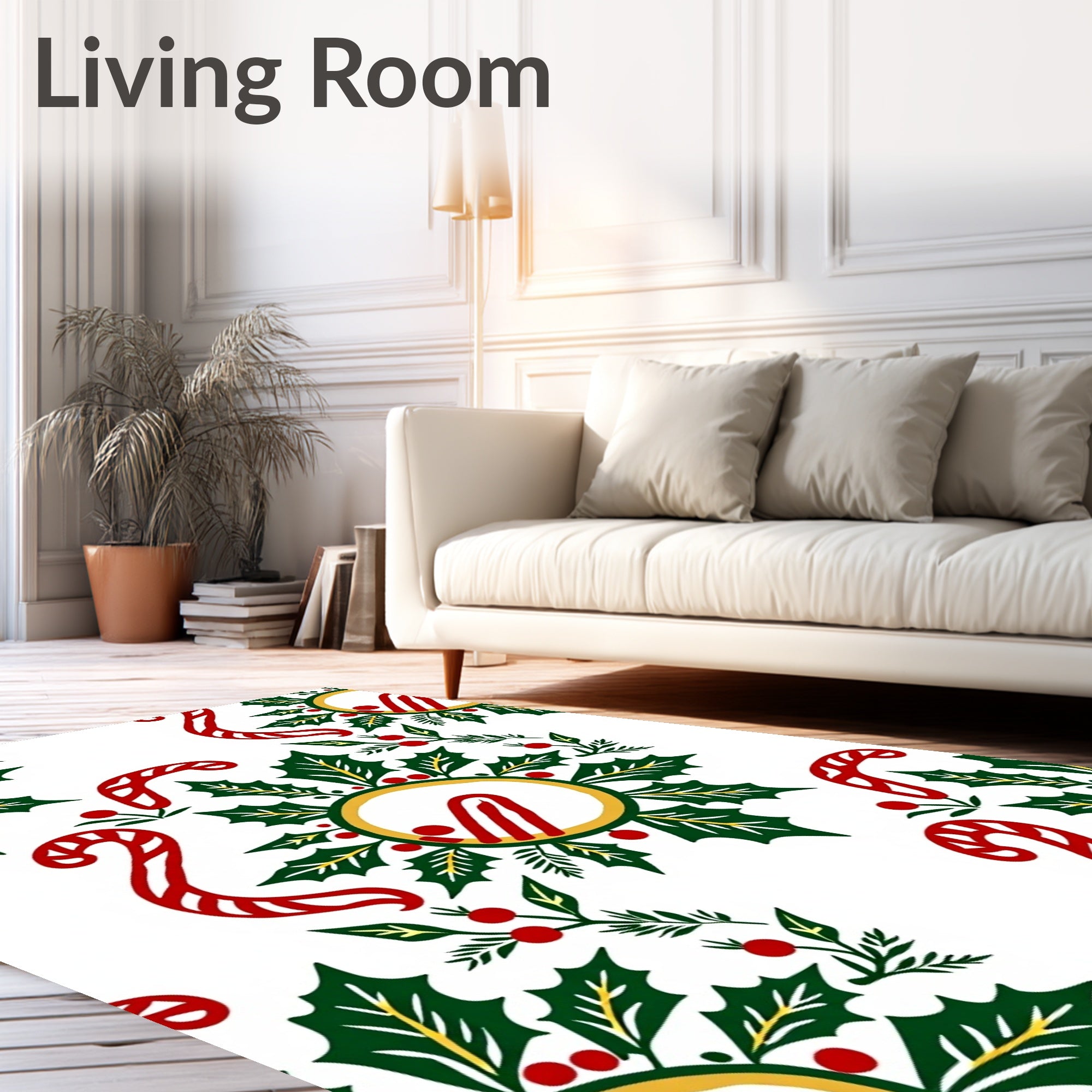 Festive Holly Candy Cane Circle Arrangement Rug