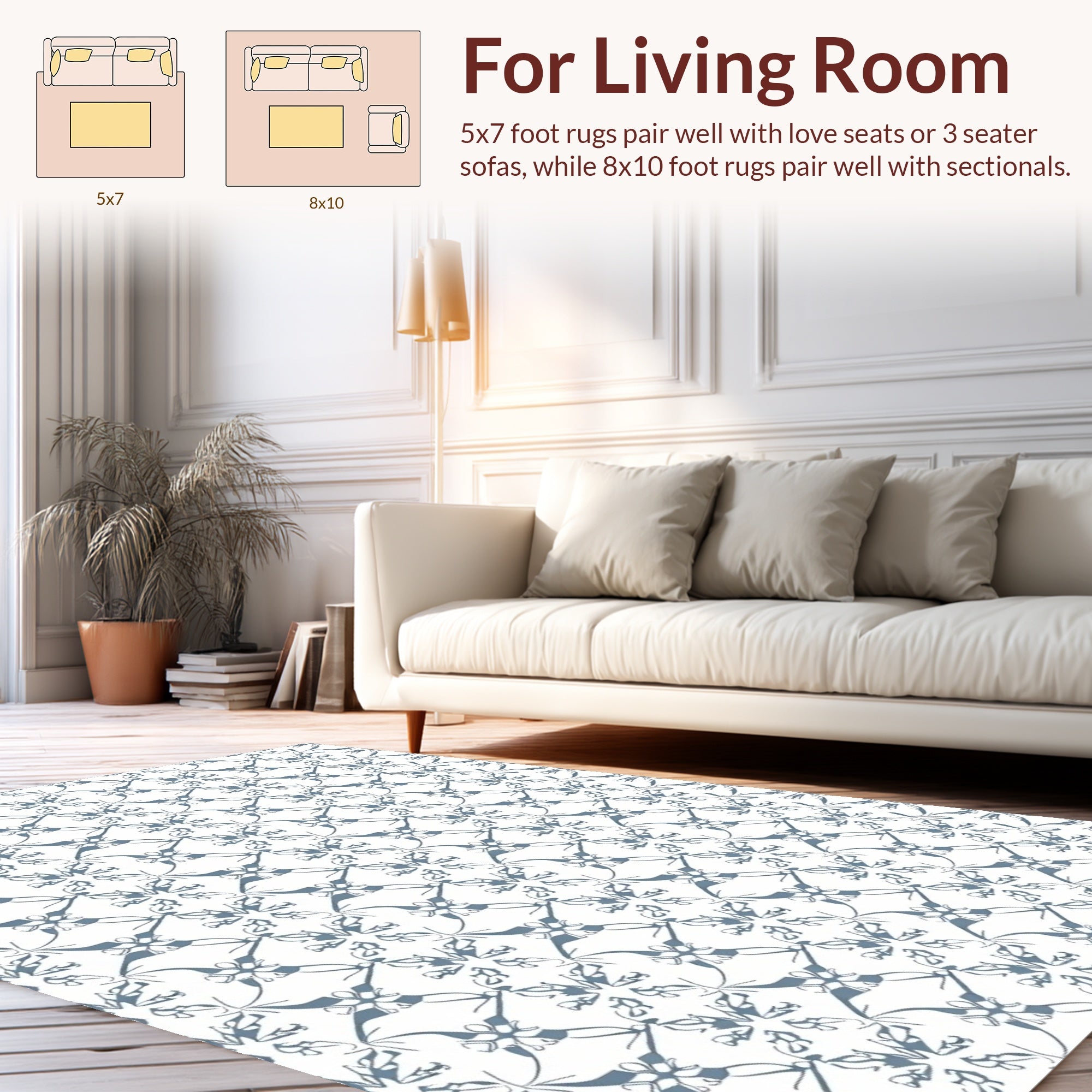 Grey Abstract Floral Geometric Art Rug