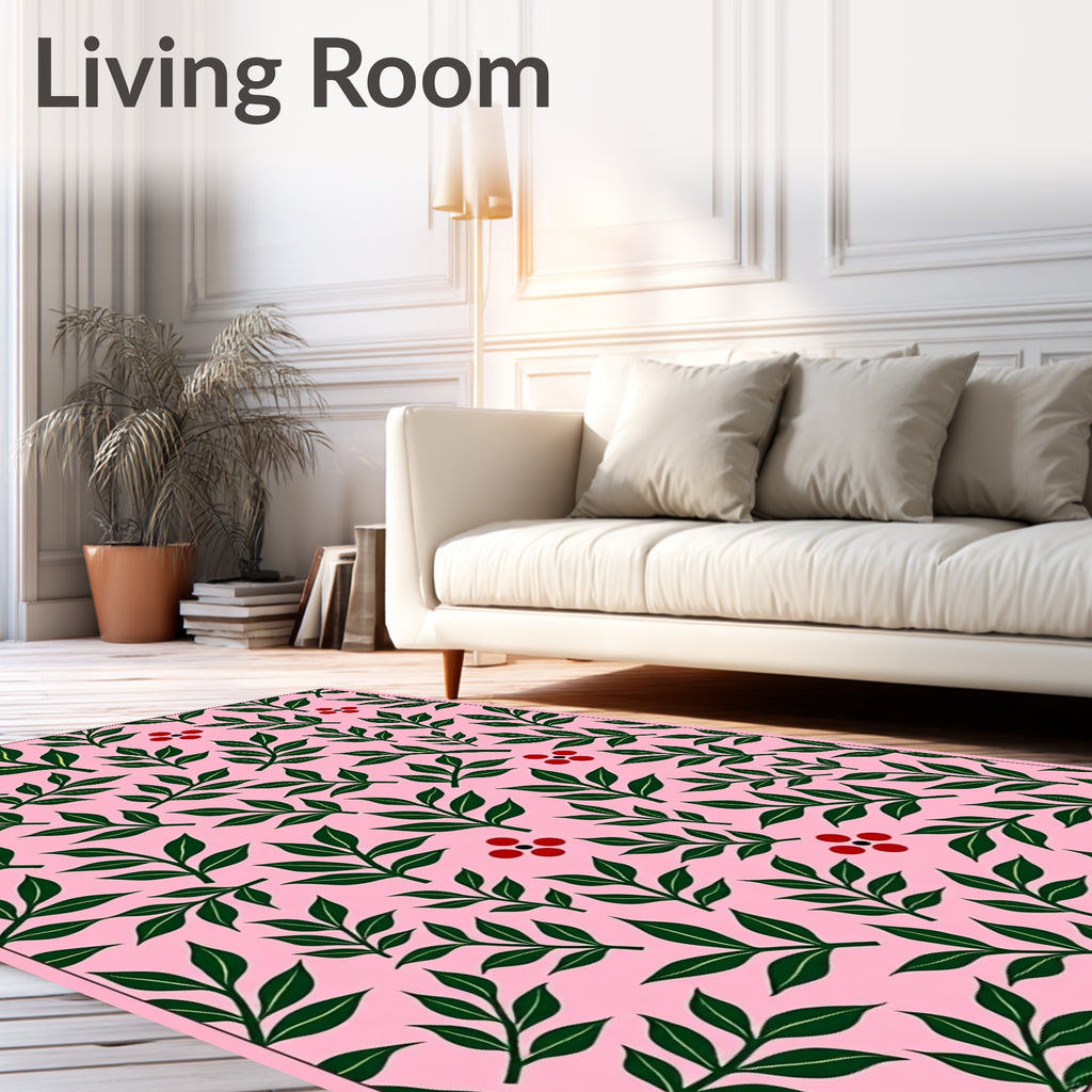 Pink Forest Botanical Fern Accents Rug